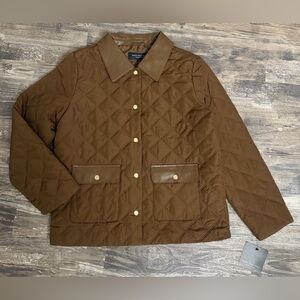 NWT Marc New York Tan Quilted Lightweight Puffer Jacket Faux-Leather Trim